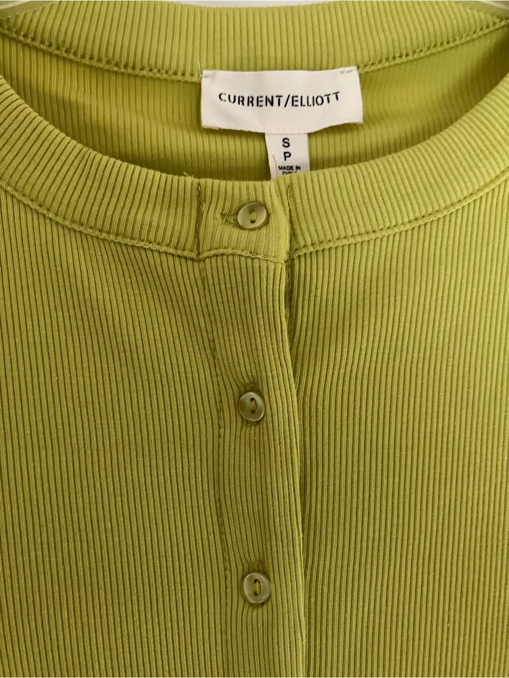 CURRENT/ELLIOTT Solid Ribbed Knit Button Front Top Apple Green Small S NEW NWT - Picture 4 of 4